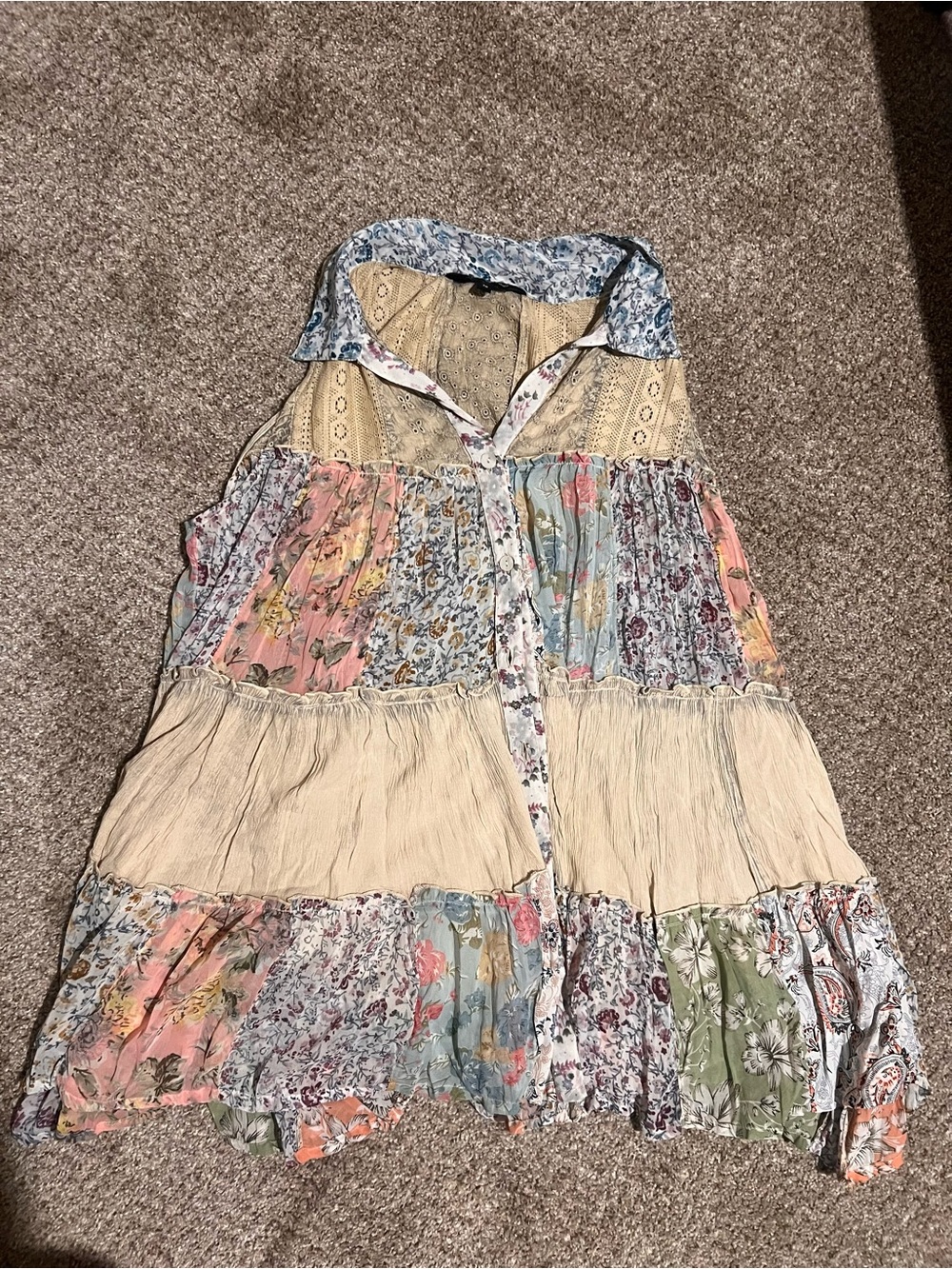 Boho Patchwork Floral Lace Tunic Top XL Cottagecore